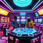 **

"Digital art piece showcasing the revolution of virtual ownership in gaming with NFT integration. A vibrant scene with game characters interacting with tradeable items in a Metaverse setting."

**