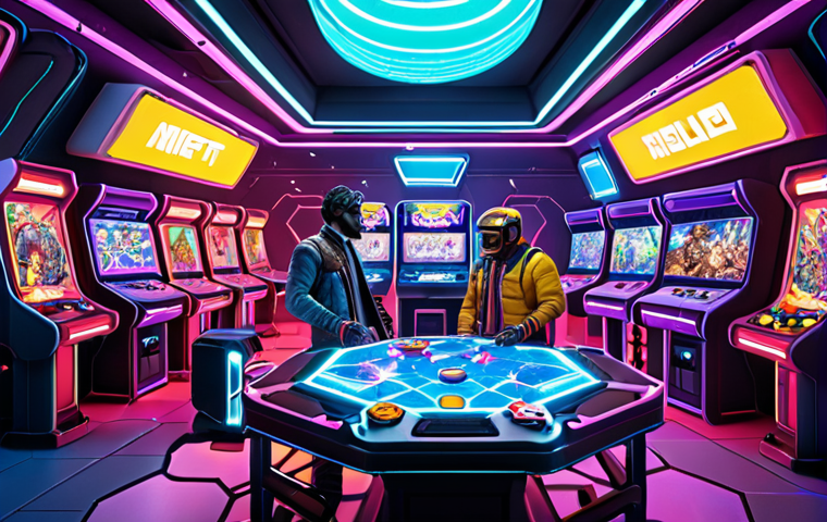 **

"Digital art piece showcasing the revolution of virtual ownership in gaming with NFT integration. A vibrant scene with game characters interacting with tradeable items in a Metaverse setting."

**